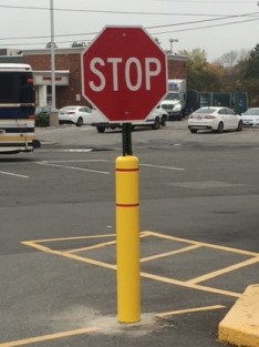 Bollard With Red Stop Sign